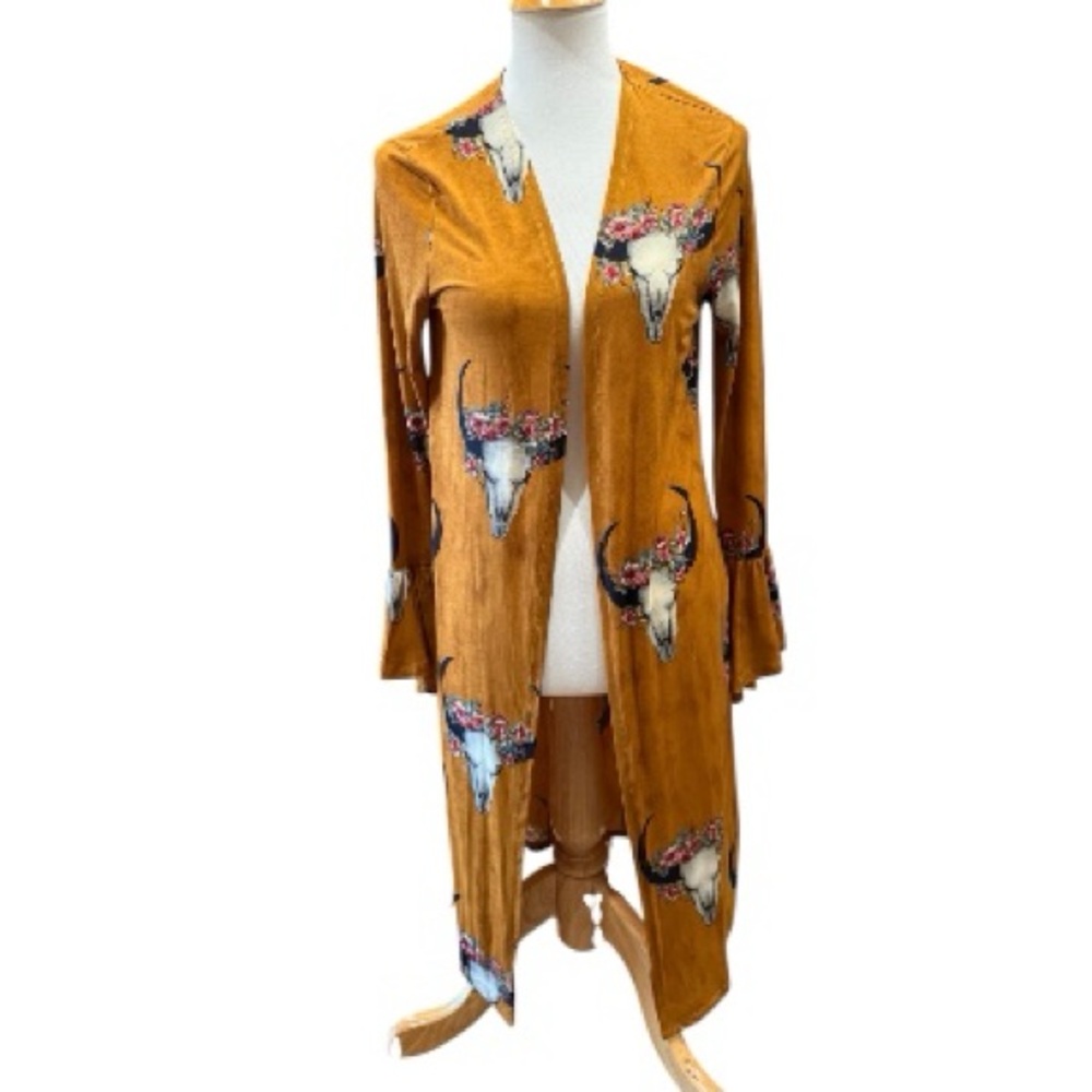 Moa Moa Women’s Lightweight Long Western Mustard Duster-with Bull Heads S - Picture 3 of 12
